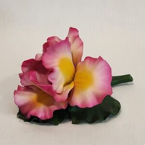 Fabar Capodimonte Porcelain Flower Figurine Pink Yellow Made in Italy Vintage